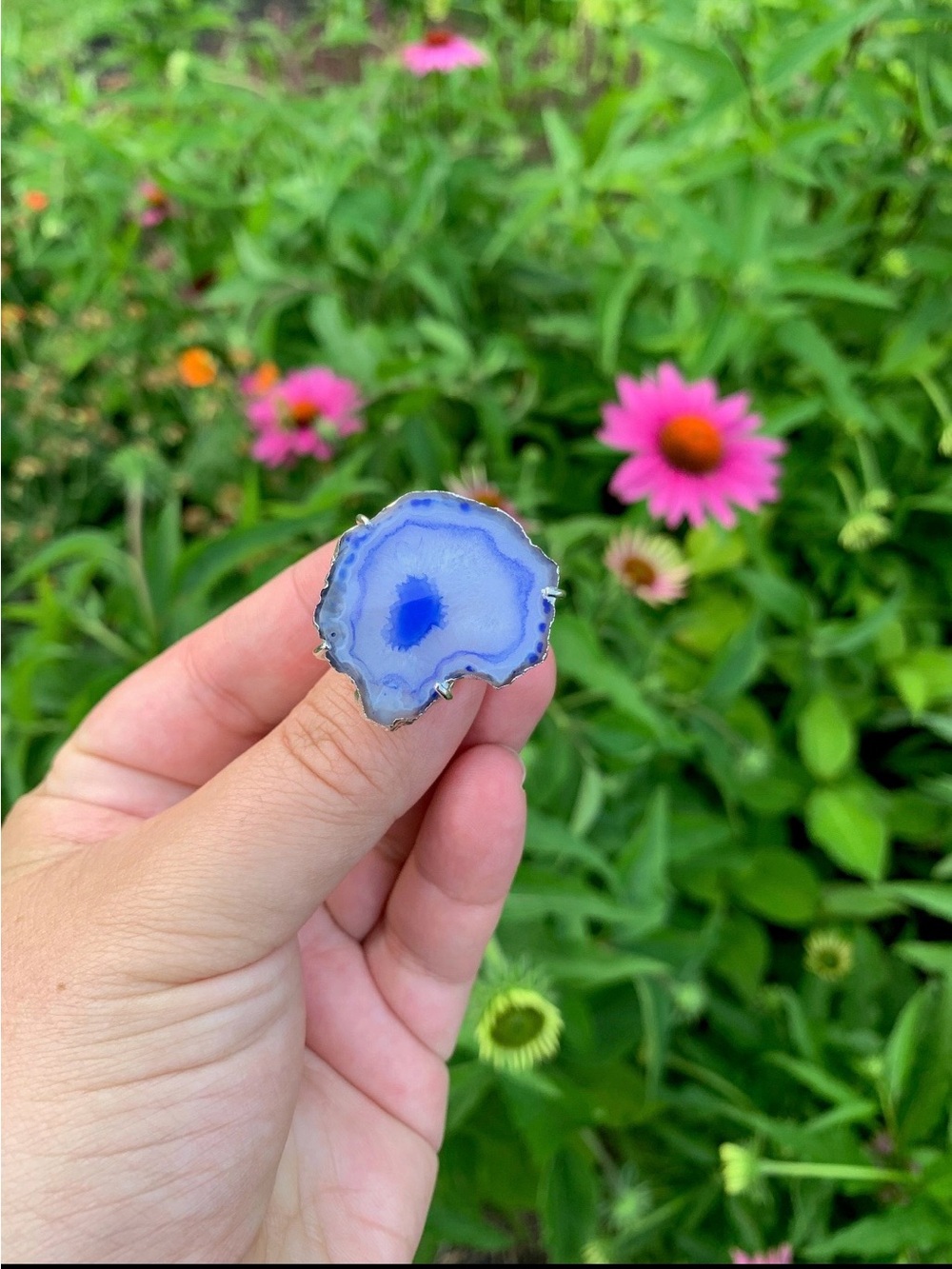 Blue Agate Slice Statement Ring - Women Jewelry